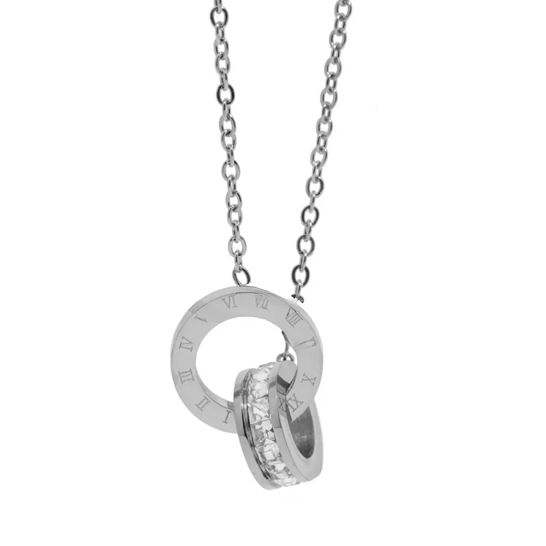 Conjunto de pendientes y collar de cristal con números romanos