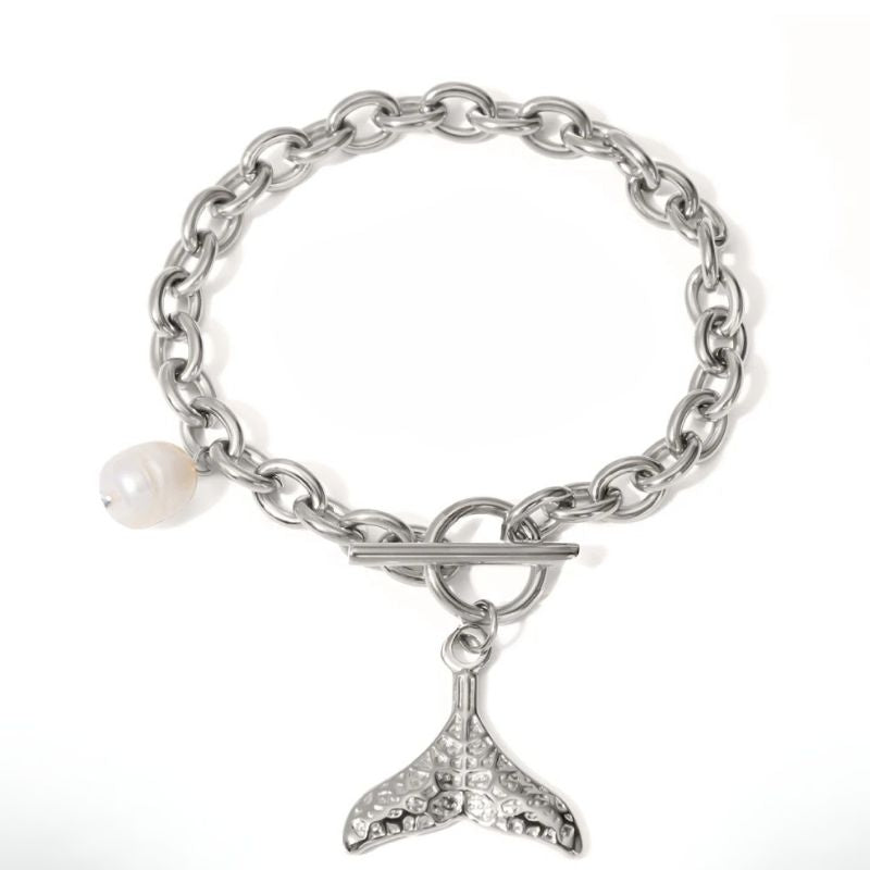 Pulsera de cadena con forma de estrella de mar y cola de pez en oro 18k