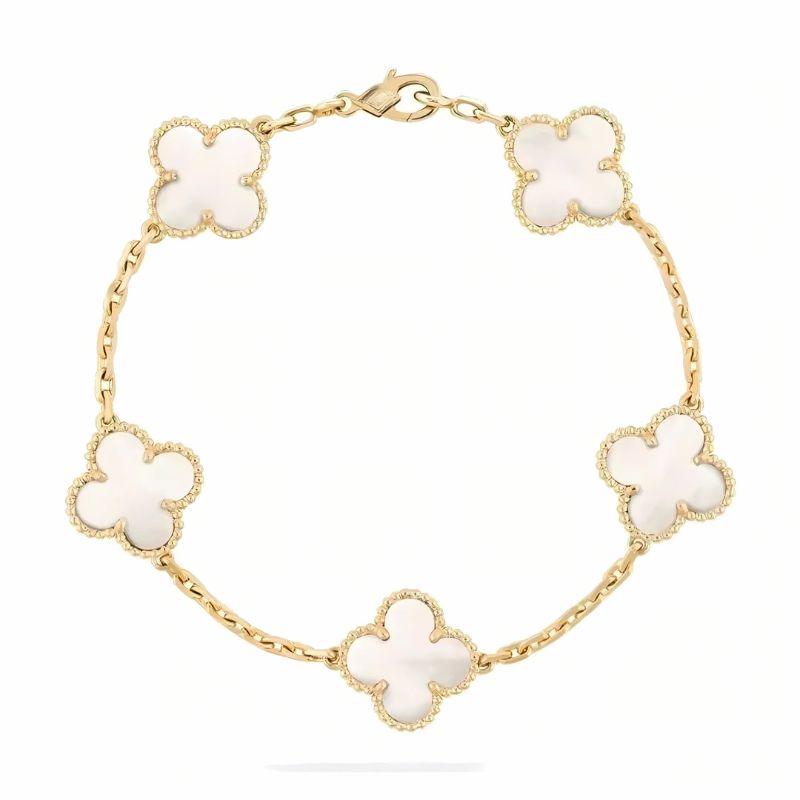 pulsera trebol 4 hojas en oro 18k madre perla