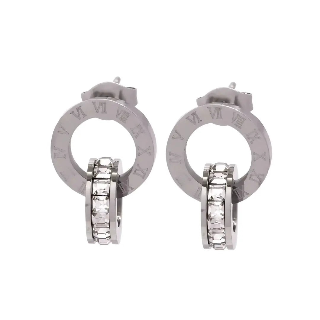 Conjunto de pendientes y collar de cristal con números romanos