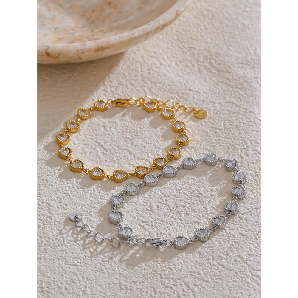 Pulsera corazones con cristales en oro 18k