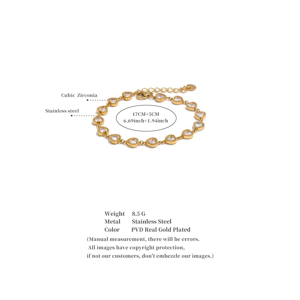 Pulsera corazones con cristales en oro 18k