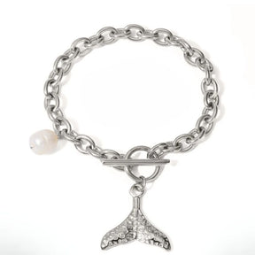 Pulsera de cadena con forma de estrella de mar y cola de pez en oro 18k