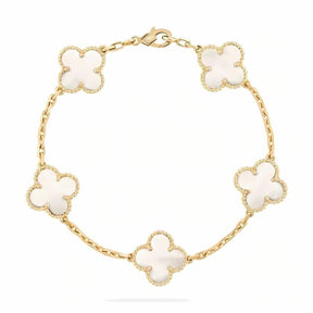pulsera trebol 4 hojas en oro 18k madre perla