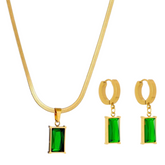 pendientes y collar con esmeralda rectangular en oro 18k