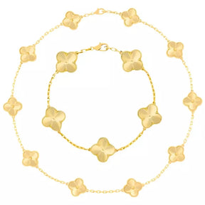 Conjunto Trébol 4 hojas Collar Choker y Pulsera en oro 18k