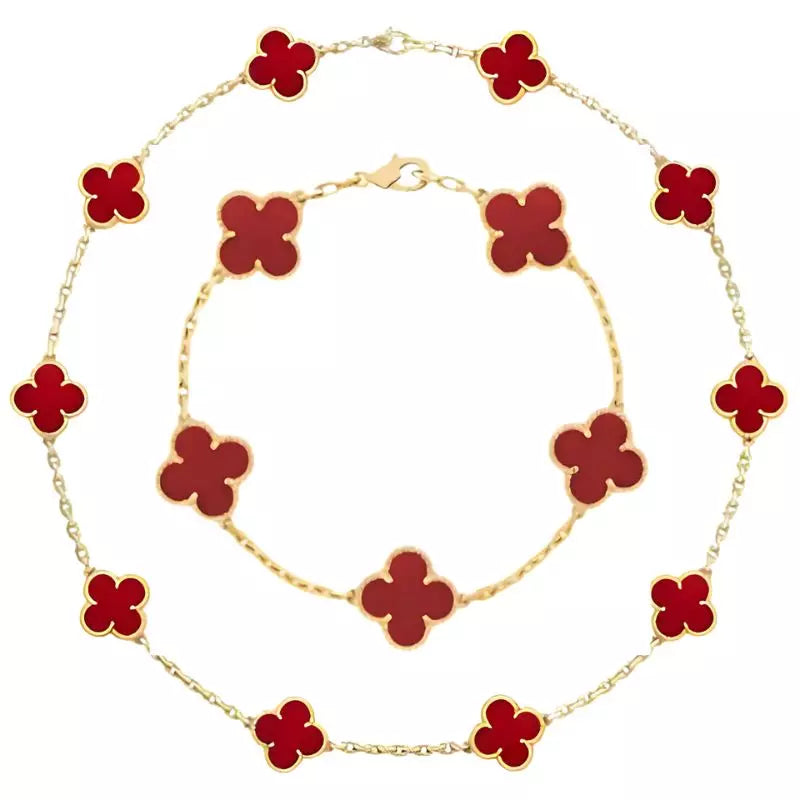 Conjunto Trébol 4 hojas Collar Choker y Pulsera rojo