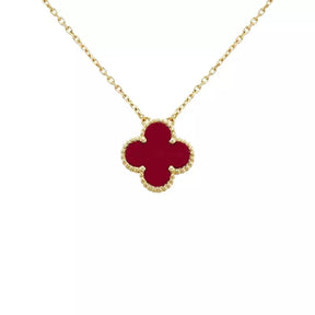 Collar de Trébol rojo 4 hojas en oro 18k