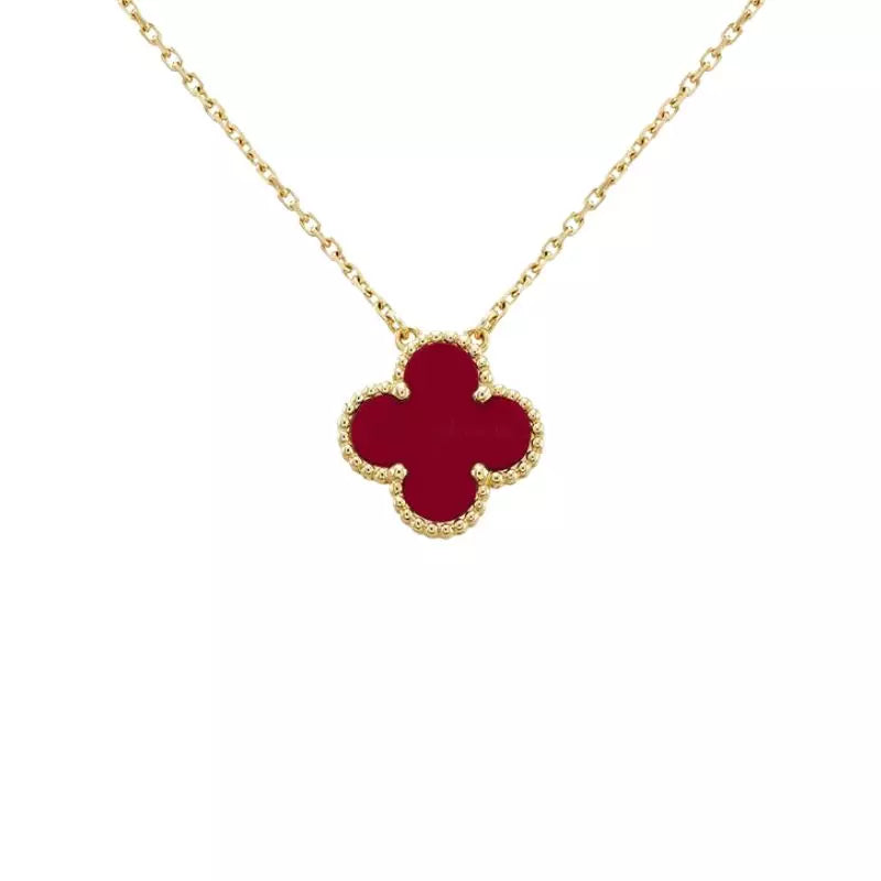 Collar de Trébol rojo 4 hojas en oro 18k