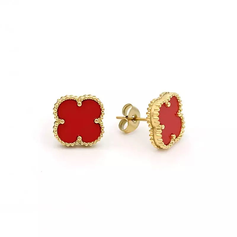 pedientes aretes trebol 4 hojas en oro 18k rojo