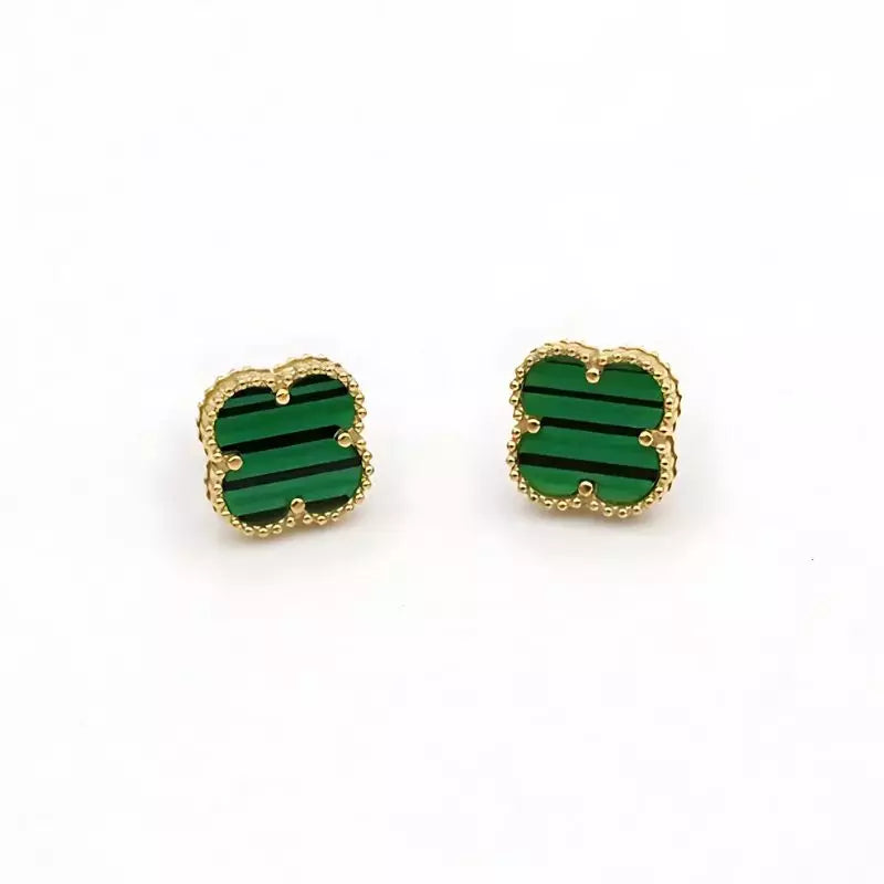 pedientes aretes trebol 4 hojas en oro 18k verde