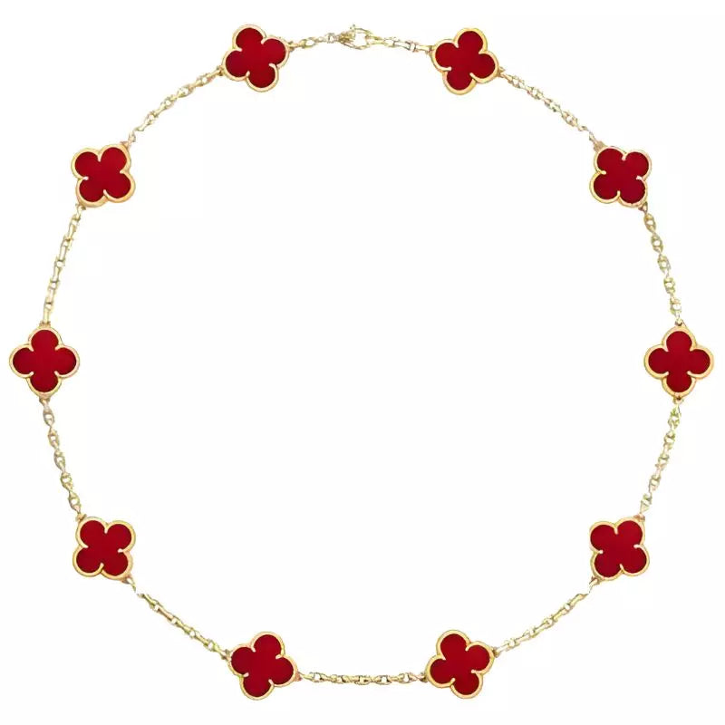 Collar Choker de Trébol 4 hojas en oro 18k - rojo