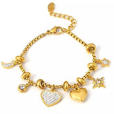 Pulsera de charms de corazón, estrella y luna