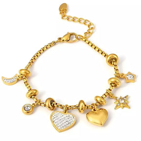 Pulsera de charms de corazón, estrella y luna