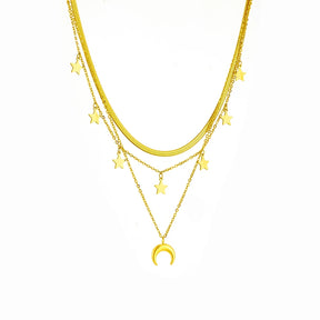 Collar en capas con luna y estrellas - 3 en 1