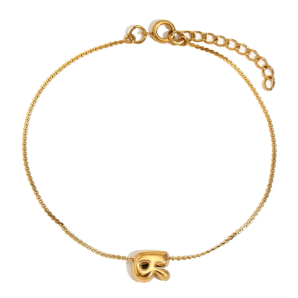 Pulsera con letra inicial R en oro 18k para mujer