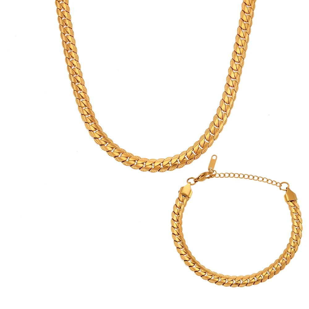 Conjunto de Cadena Cubana collar y pulsera en oro 18k para mujer