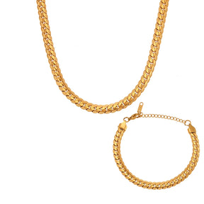 Conjunto de Cadena Cubana collar y pulsera en oro 18k para mujer