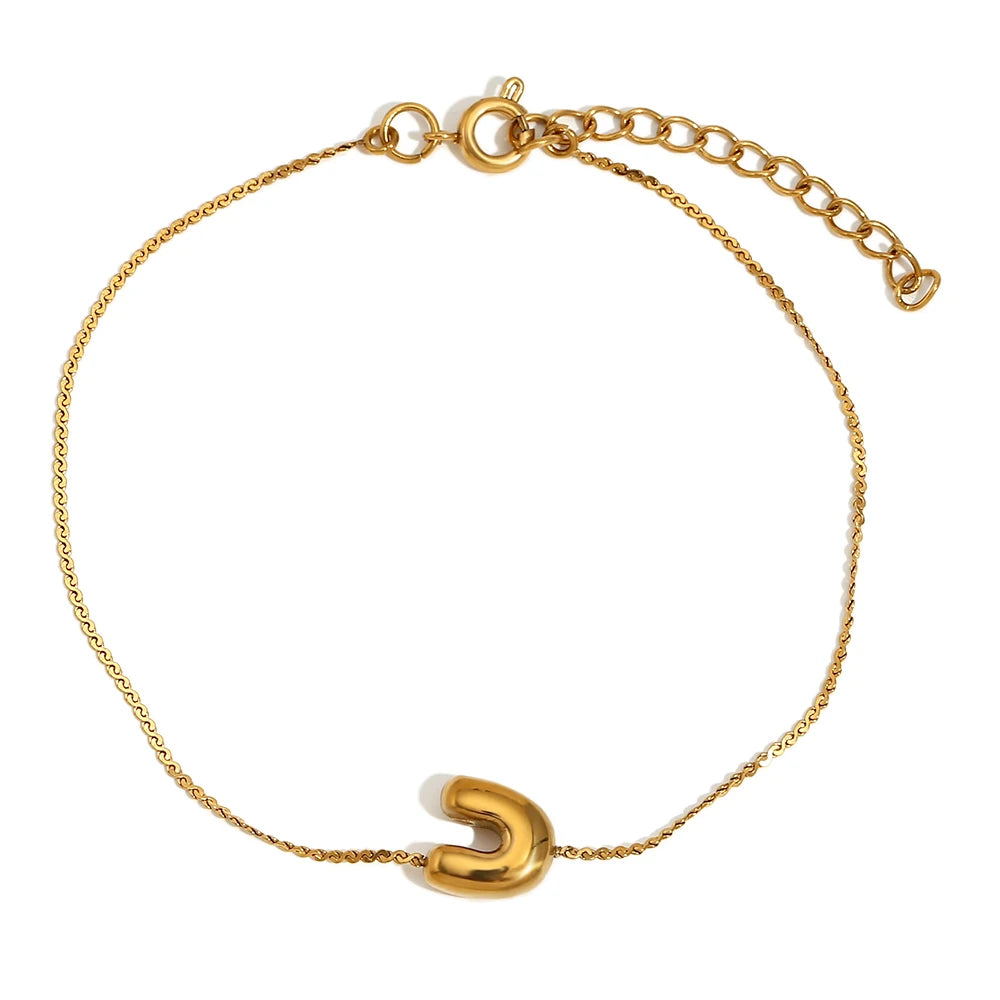 Pulsera con letra inicial U en oro 18k para mujer