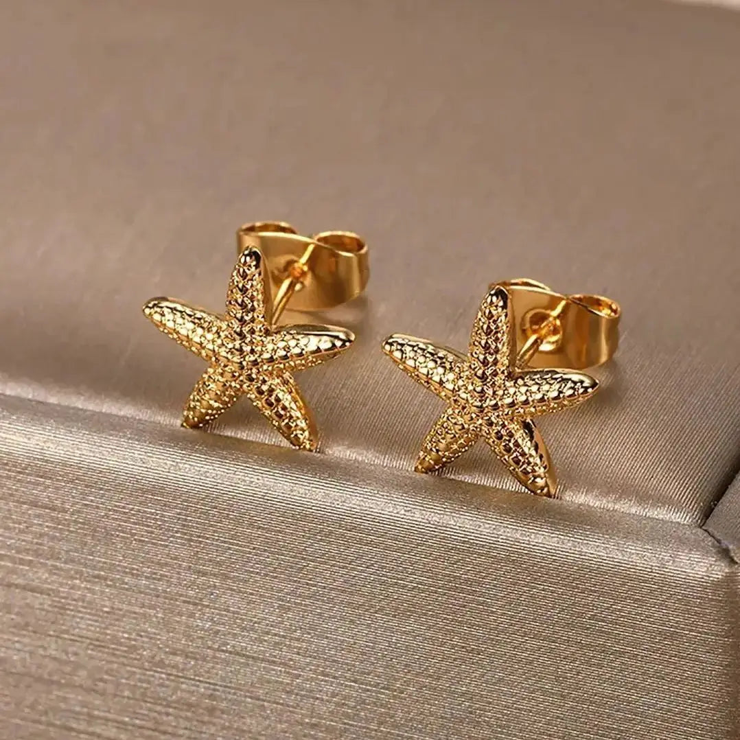 Pendientes estrella de mar para mujer oro 18k