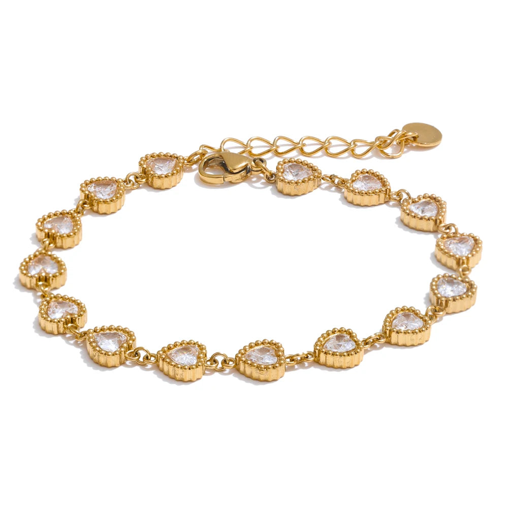 Pulsera corazones con cristales en oro 18k
